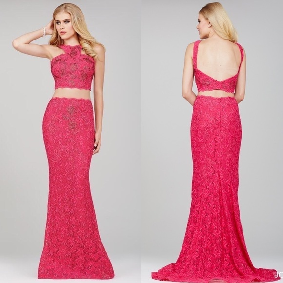 JOVANI 2 PIECE STRETCH LACE RHINESTONE CRYSTAL TRUMPET FORMAL PAGENT GOWN DRESS - Picture 1 of 16